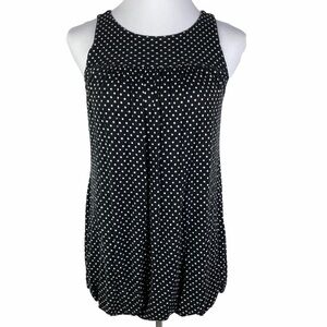 Xhiliration Polka Dot Pleated Bubble Hem Blouse Women's Medium Black White